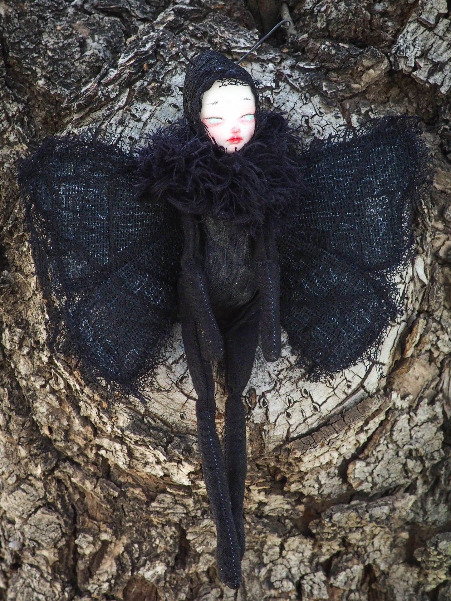 Original goth ard doll y Danita Art. Moth figurine toy perfect for the halloween collector who loves handmade unique surreal and whimsical art
