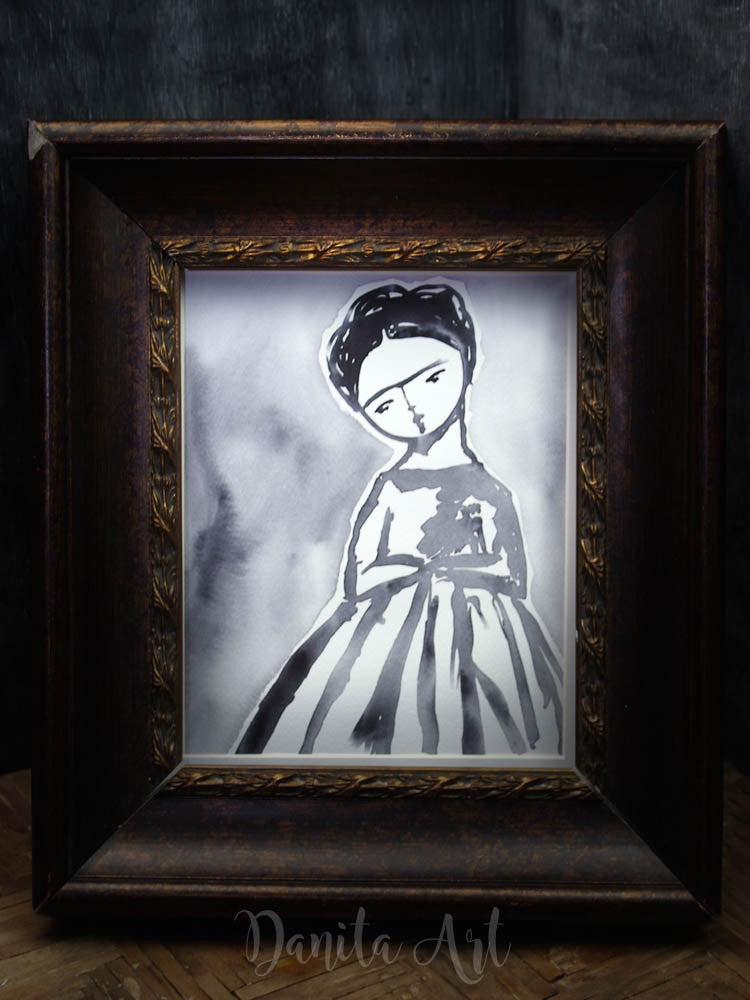 Frida study in black and white, Original Art by Danita Art