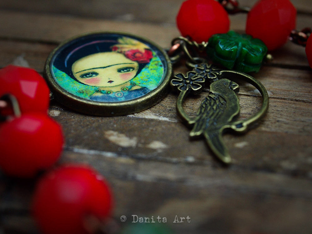 Frida and the bird, Jewelry by Danita Art