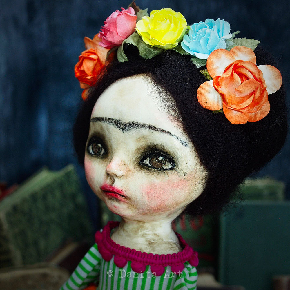 Frida in orange, Art Doll by Danita Art