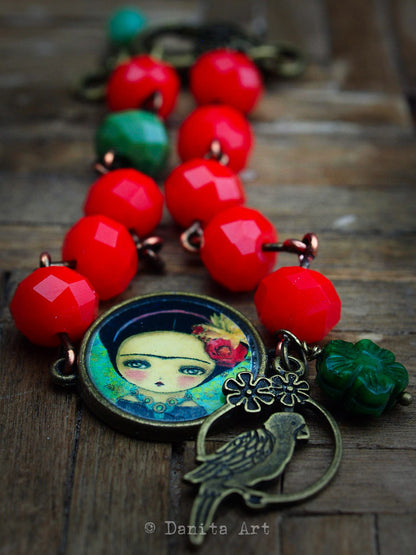 Frida and the bird, Jewelry by Danita Art