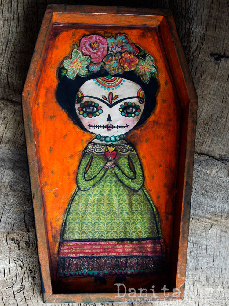 Frida in a coffin, Original Art by Danita Art