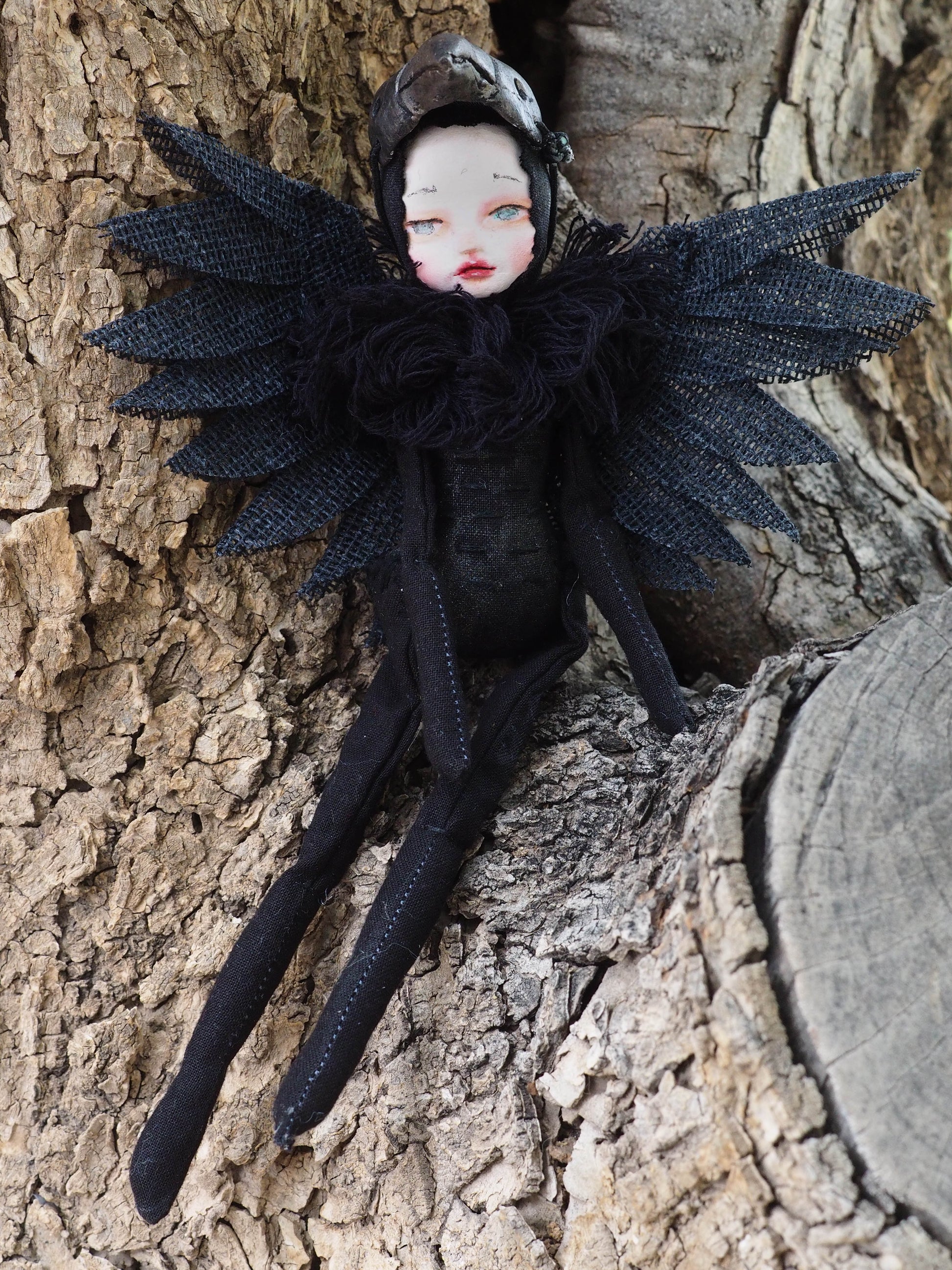 Custom THE RAVEN - Danita's original dark bird doll., Art Doll by Danita Art