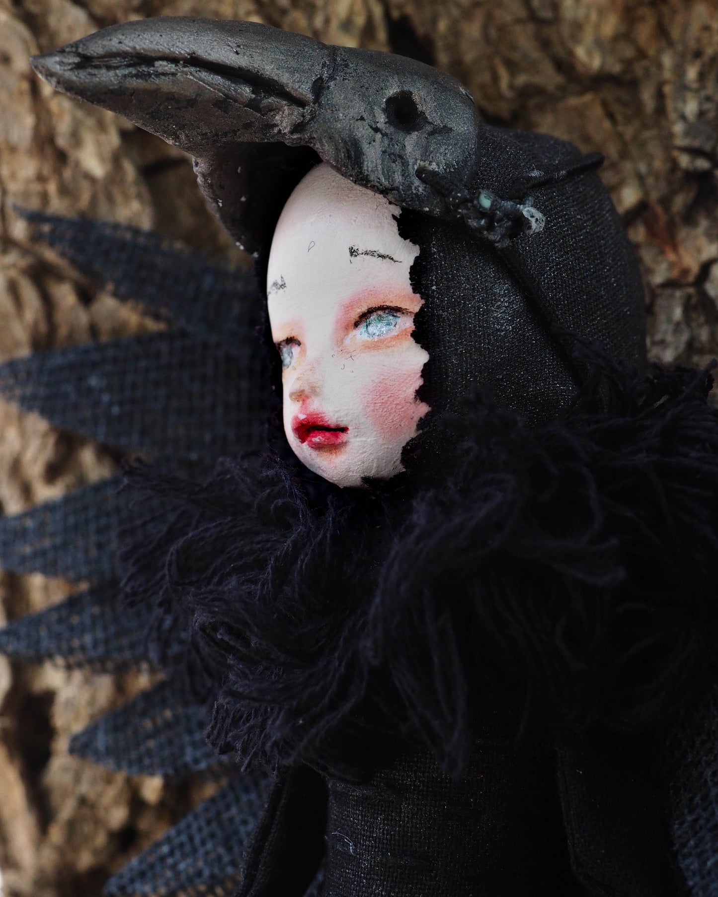 Custom THE RAVEN - Danita's original dark bird doll., Art Doll by Danita Art