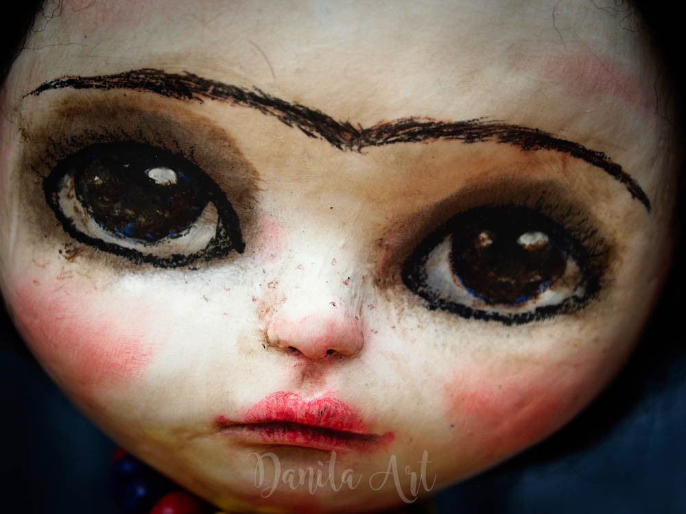 Frida with skulls, Art Doll by Danita Art