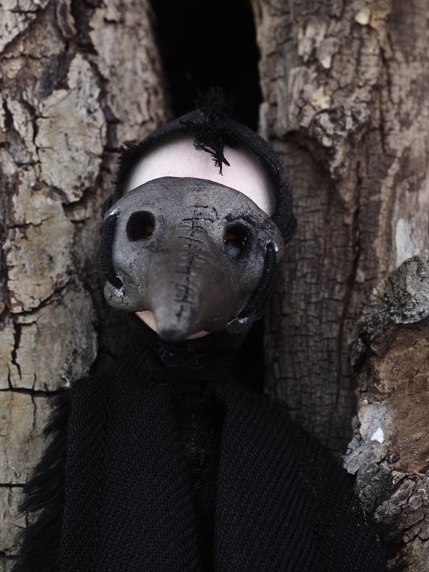 THE PLAGUE DOCTOR is a handmade Halloween art doll created by Danita Art. Using air dried clay, found fabrics and needle stitching for her body, Danita created an amazing original piece of work.