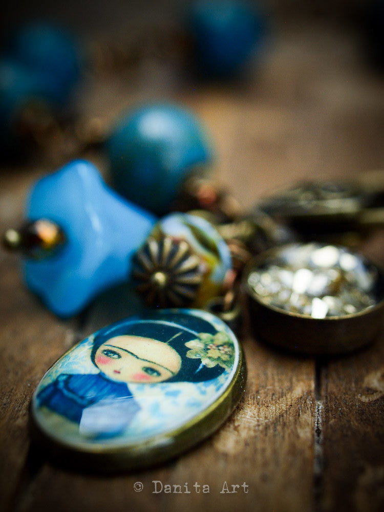 Frida in blue, Jewelry by Danita Art
