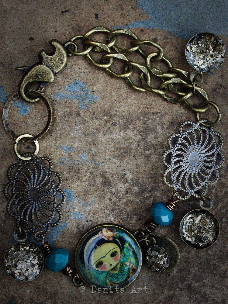 Frida in turquoise and gold, Jewelry by Danita Art