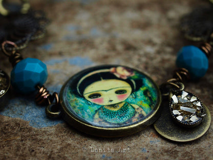 Frida in turquoise and gold, Jewelry by Danita Art