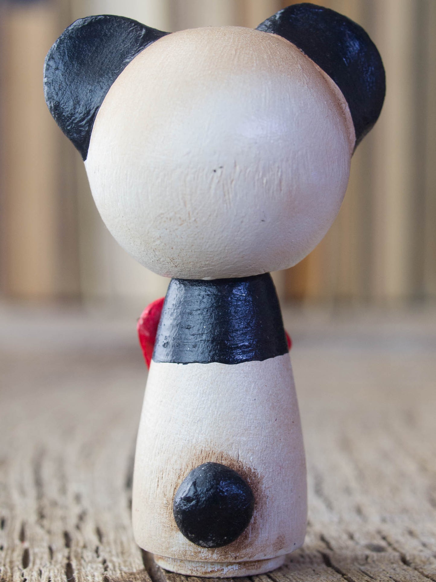 A beautiful panda woodland creature kokeshi art doll, handmade by Danita Art.