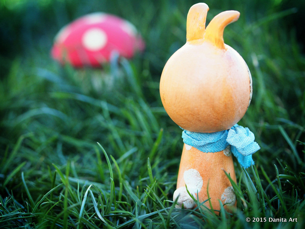 Orange, the kokeshi Easter bunny, Miniature Dolls by Danita Art