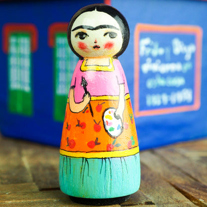 Frida y Diego - Wood Kokeshi art dolls by Danita, Miniature Dolls by Danita Art