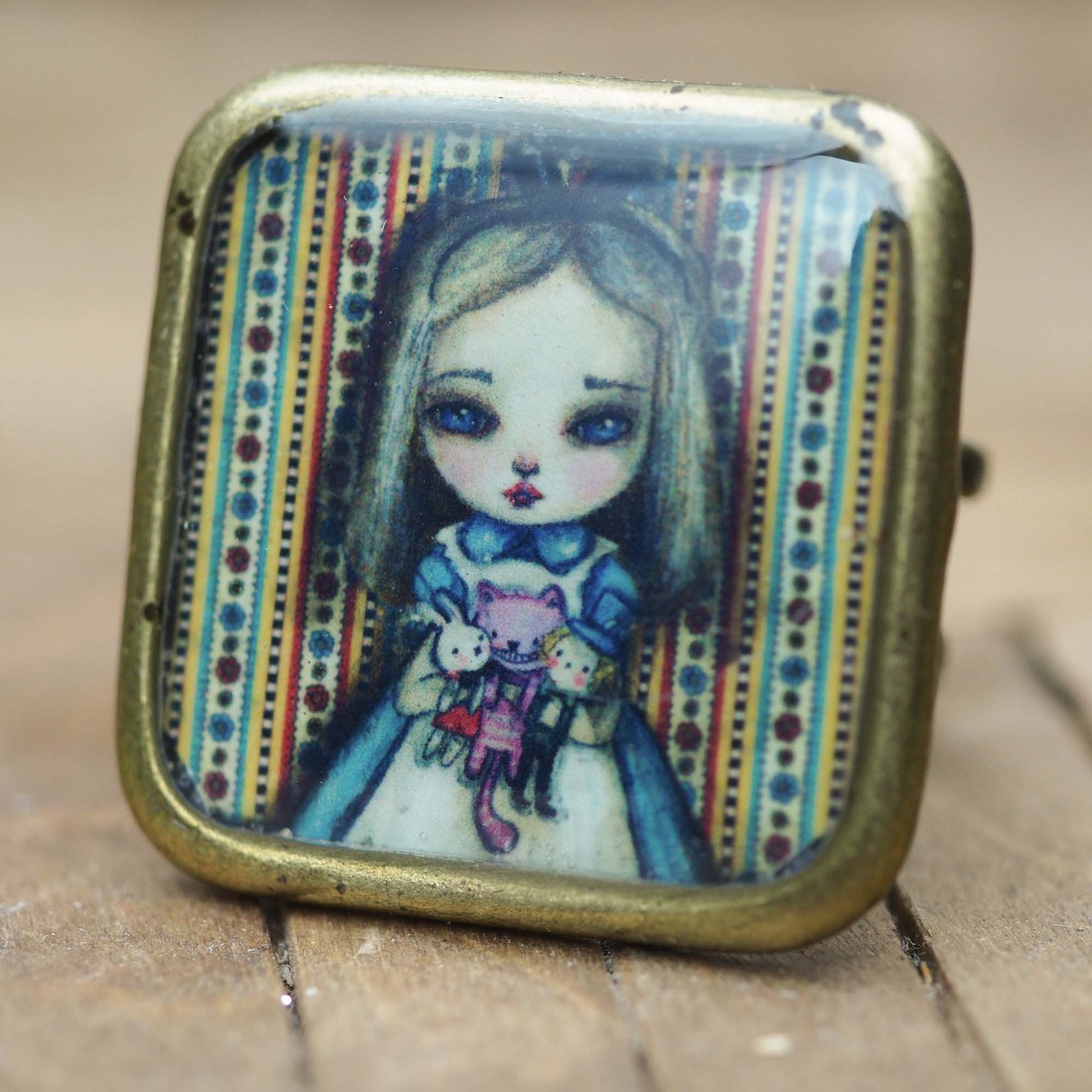 Alice and friends square ring, Jewelry by Danita Art