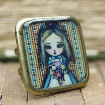 Alice and friends square ring, Jewelry by Danita Art