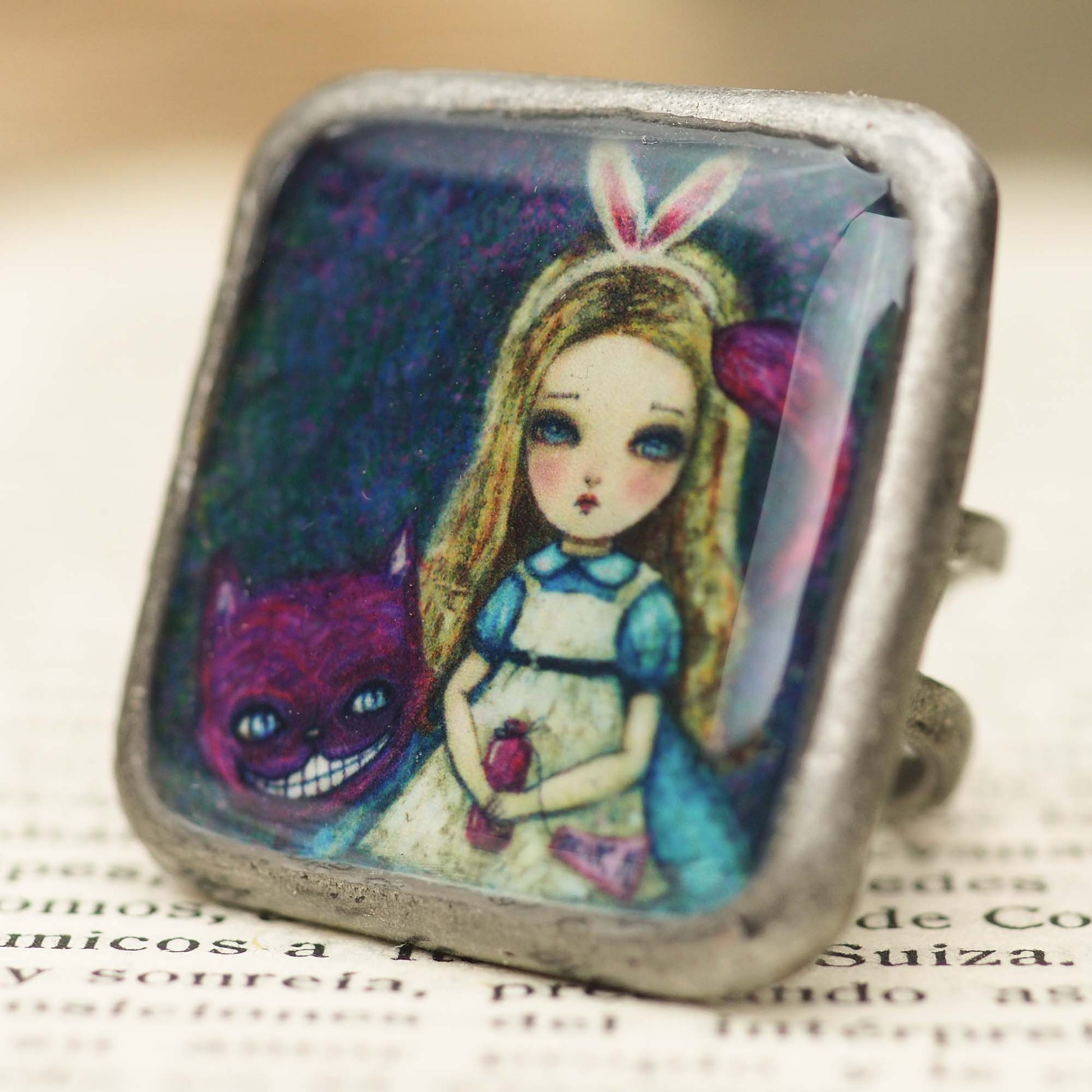 Drink Me - Alice in wonderland square ring, Jewelry by Danita Art