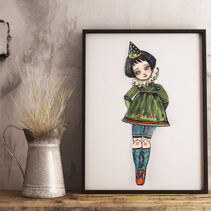 Original watercolor painting by Danita. It is a watercolor painting turned into the most beautiful posable paper doll. What adventures will you and this art doll when you hold her in your hands?
