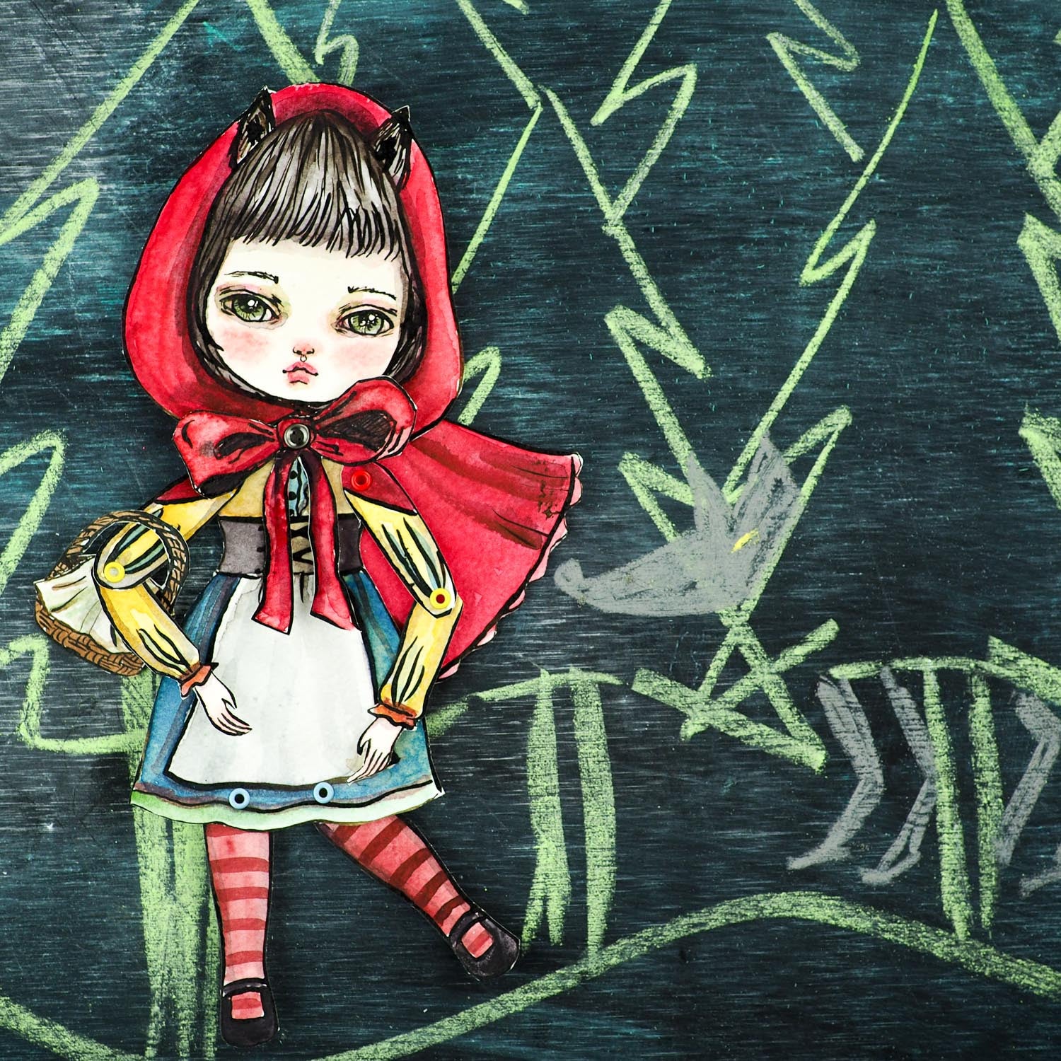 Jointed paper doll: Little red riding hood, Art Doll by Danita Art