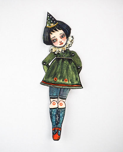Original watercolor painting by Danita. It is a watercolor painting turned into the most beautiful posable paper doll. What adventures will you and this art doll when you hold her in your hands?