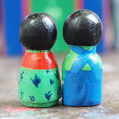 Frida and Diego - Micro kokeshi wood peg dolls by Danita, Miniature Dolls by Danita Art