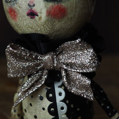 Original Halloween art doll original creation by Danita Art. Paper Clay, sculpted and painted in a spooky whimsical unique work of art.