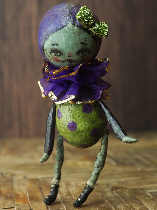 Original Halloween art doll original creation by Danita Art. Paper Clay, sculpted and painted in a spooky whimsical unique work of art. Zombie.