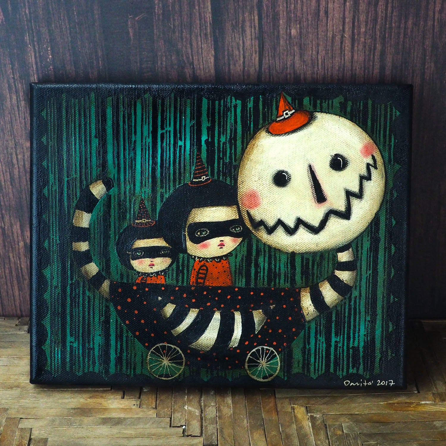 Halloween is celebrated by Danita in the best way, with an amazing collection of mixed media witches, pumpkins and strange characters the lurk in darkness on Halloween.