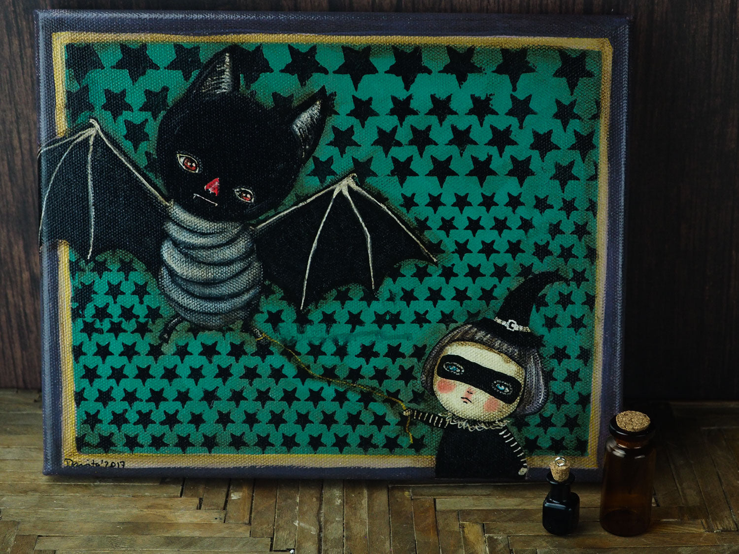 AN UNUSUAL PET- An original Halloween painting by danita, Original Art by Danita Art