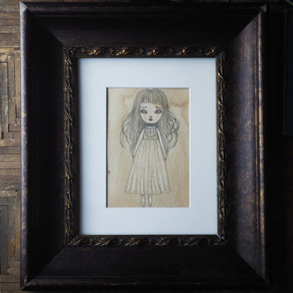 Little ghost girl by Danita Art on graphite pencil over paper. A beautiful Halloween art original painting, perfect to decorate this Halloween.