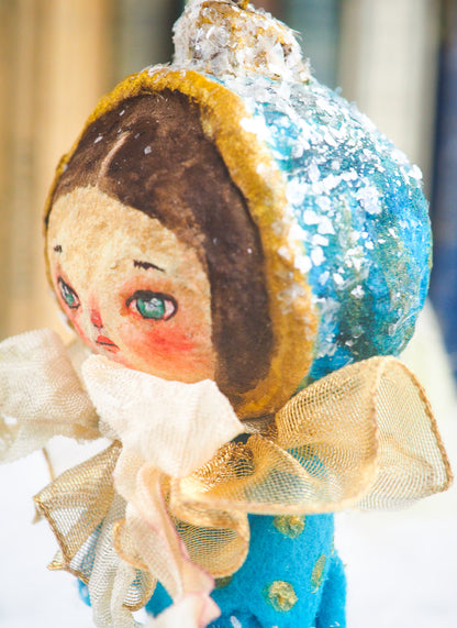 BLUE CHRISTMAS TREE ANGEL ORNAMENT, Art Doll by Danita Art