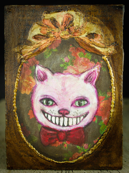 Alice's constant companion on her adventures, the Cheshire Cat is constantly appearing and disappearing when Alice least expects it, and he is grinning a smile without a cat on this painting inspired by Wonderland, created by Danita.