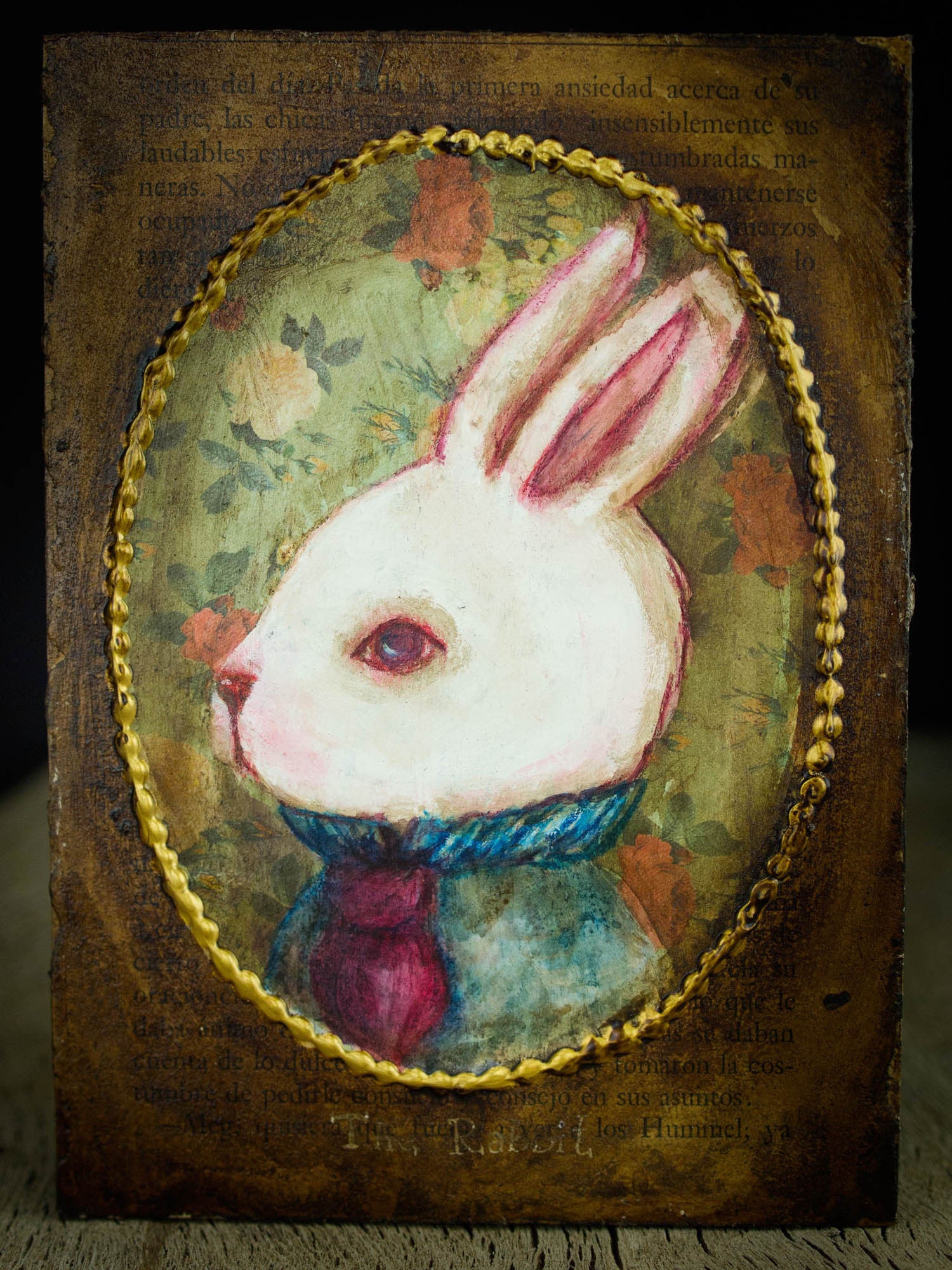 Alice's wild chase of a white rabbit took her on amazing adventures adventures in Wonderland, and here he is on this painting inspired by the beautiful book, created by Danita Art.