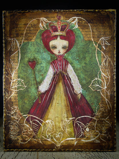 The red queen is the ruler of Wonderland, and Danita captured her royalty while she is surrounded by her favorite roses in white ink, while she looks for someone to off their heads, because they should have been painted red.