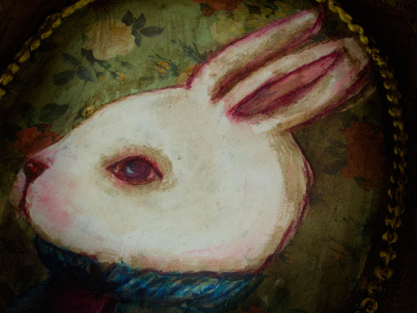 Alice's wild chase of a white rabbit took her on amazing adventures adventures in Wonderland, and here he is on this painting inspired by the beautiful book, created by Danita Art.
