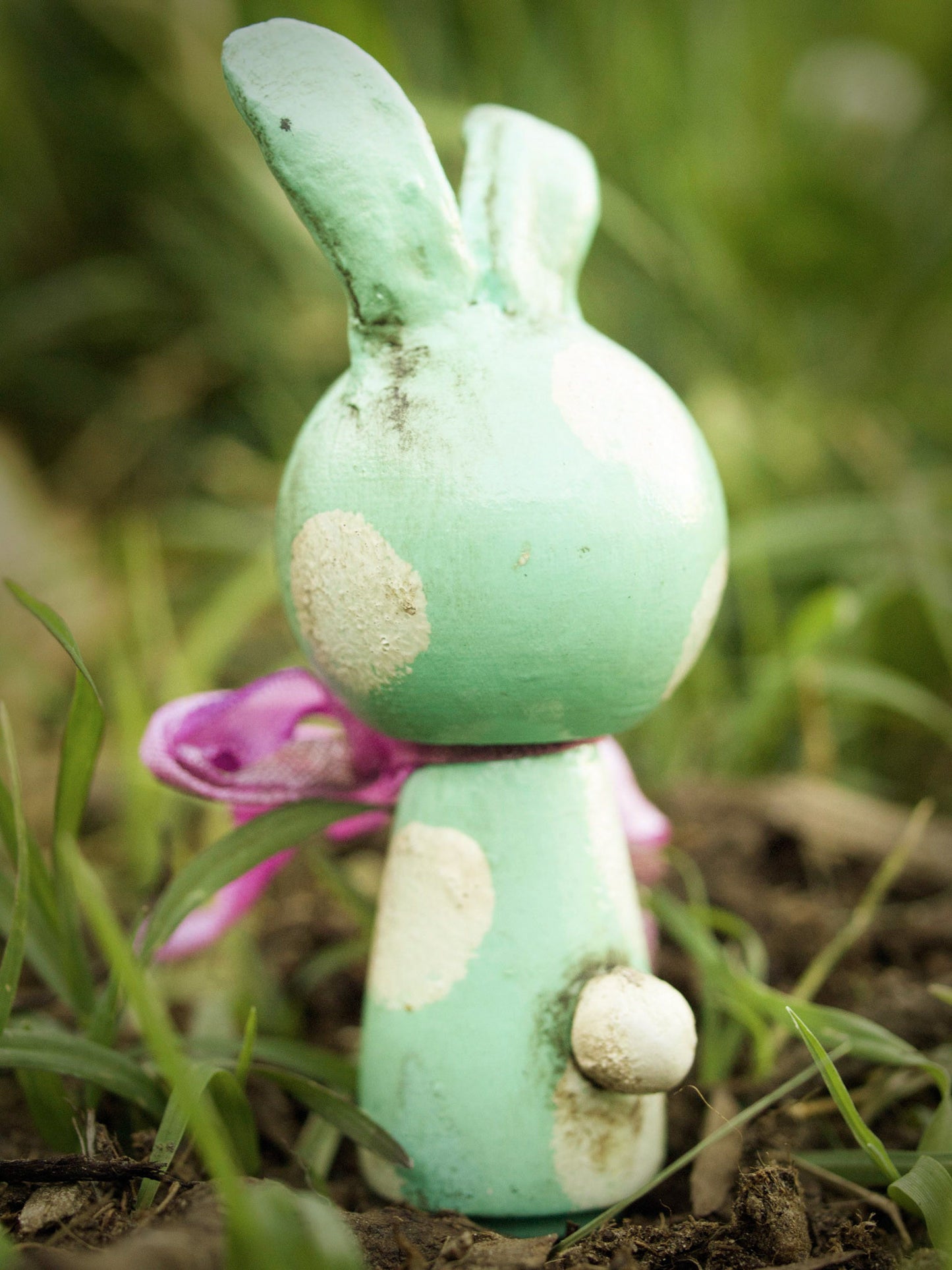 Friday, the green kokeshi Easter bunny, Miniature Dolls by Danita Art