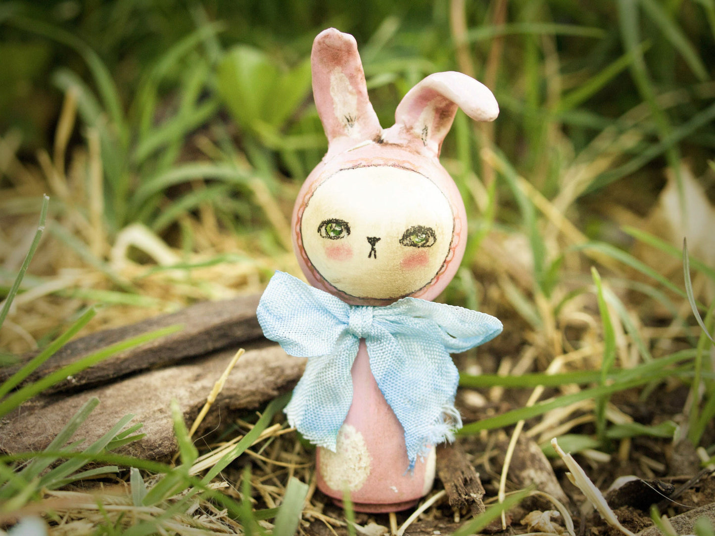 Spring has finally arrived to Danita Art, and to celebrate, I created a collection of miniature wood kokeshi art doll Easter bunny rabbits.