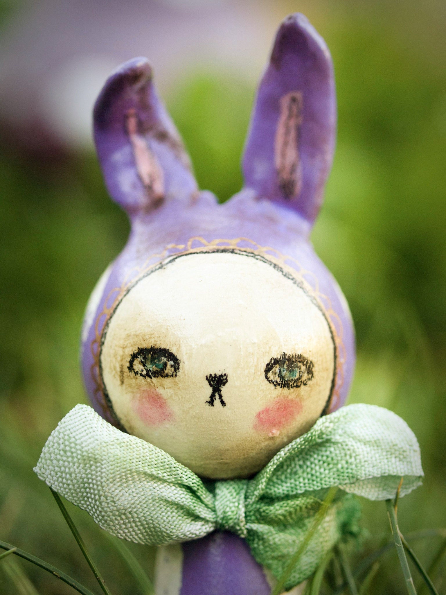 Monday, the purple kokeshi Easter bunny, Miniature Dolls by Danita Art