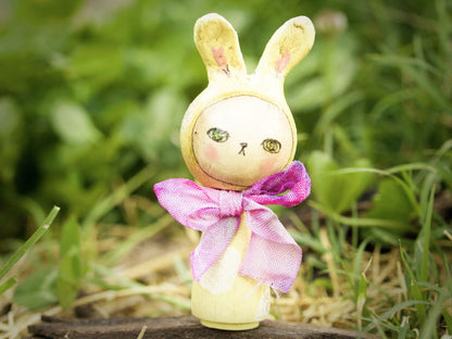 Little and cute woodland animals gather at Danita Art's as Wood Kokeshi Art Dolls, like these Easter bunny rabbits looking for a forever home.