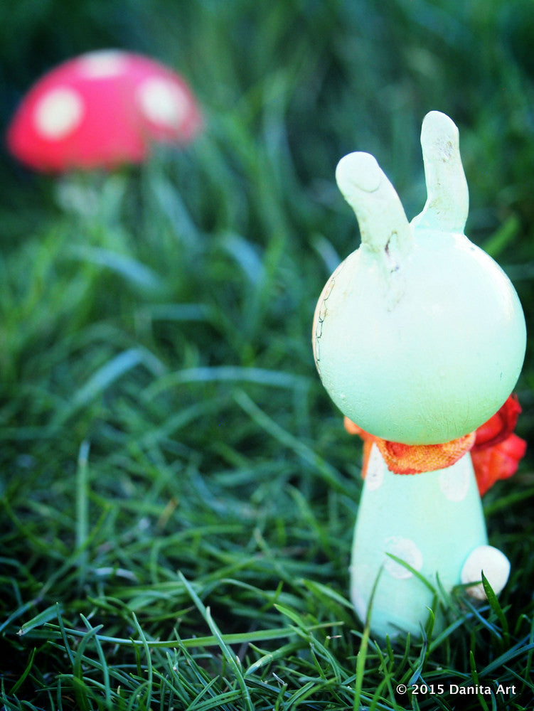 Aqua, the blue kokeshi Easter bunny, Miniature Dolls by Danita Art