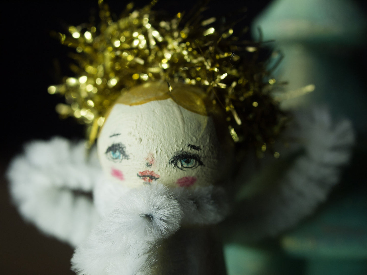 The angel of creativity, a holiday wood kokeshi art doll created by Danita Art
