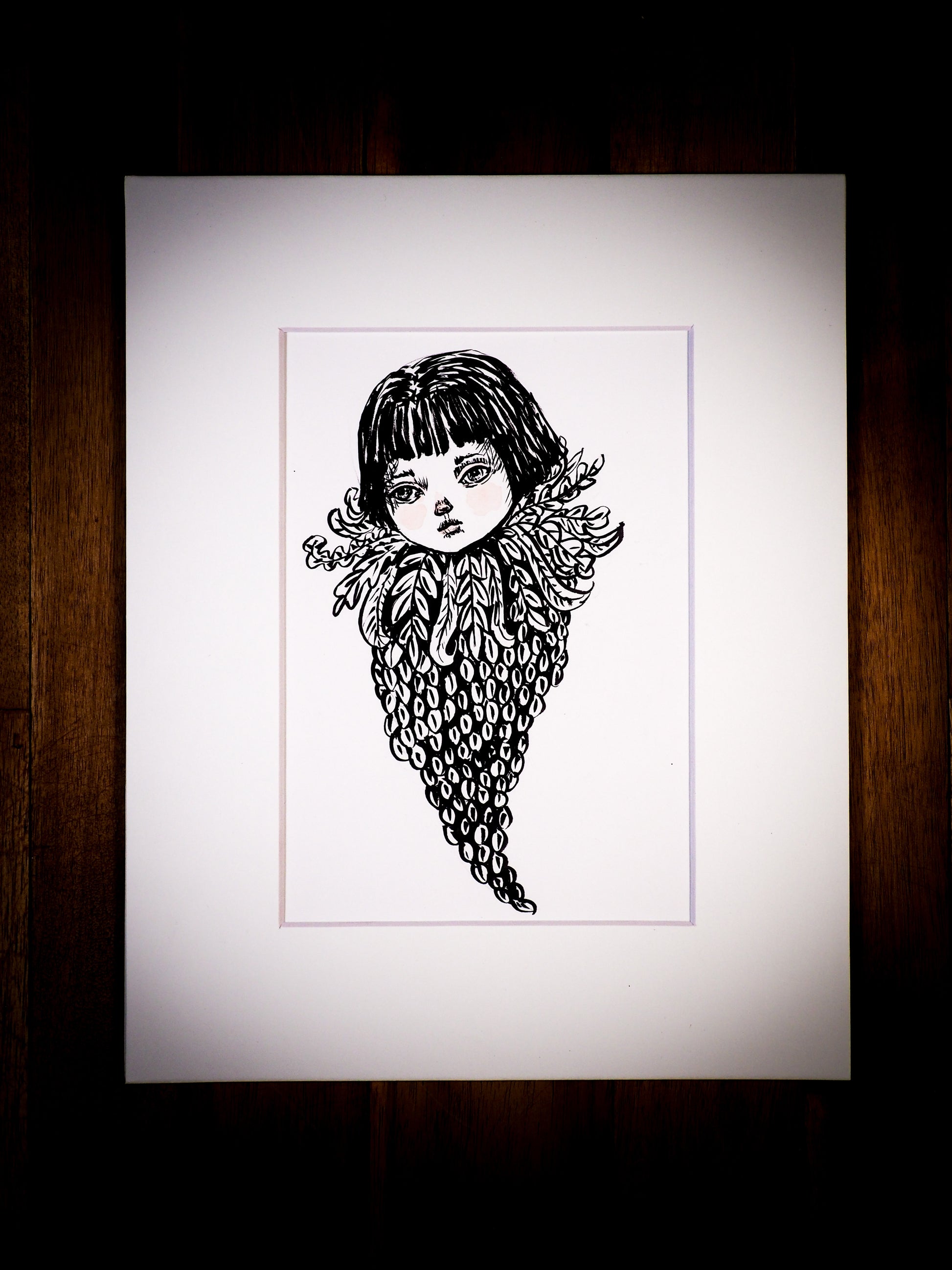 An original watercolor painting by Idania Salcido, the artist behind Danita Art.  This is a beautiful mixed media painting, A surreal girl in ink. Painted with inks on watercolor paper.