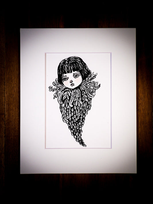 An original watercolor painting by Idania Salcido, the artist behind Danita Art.  This is a beautiful mixed media painting, A surreal girl in ink. Painted with inks on watercolor paper.