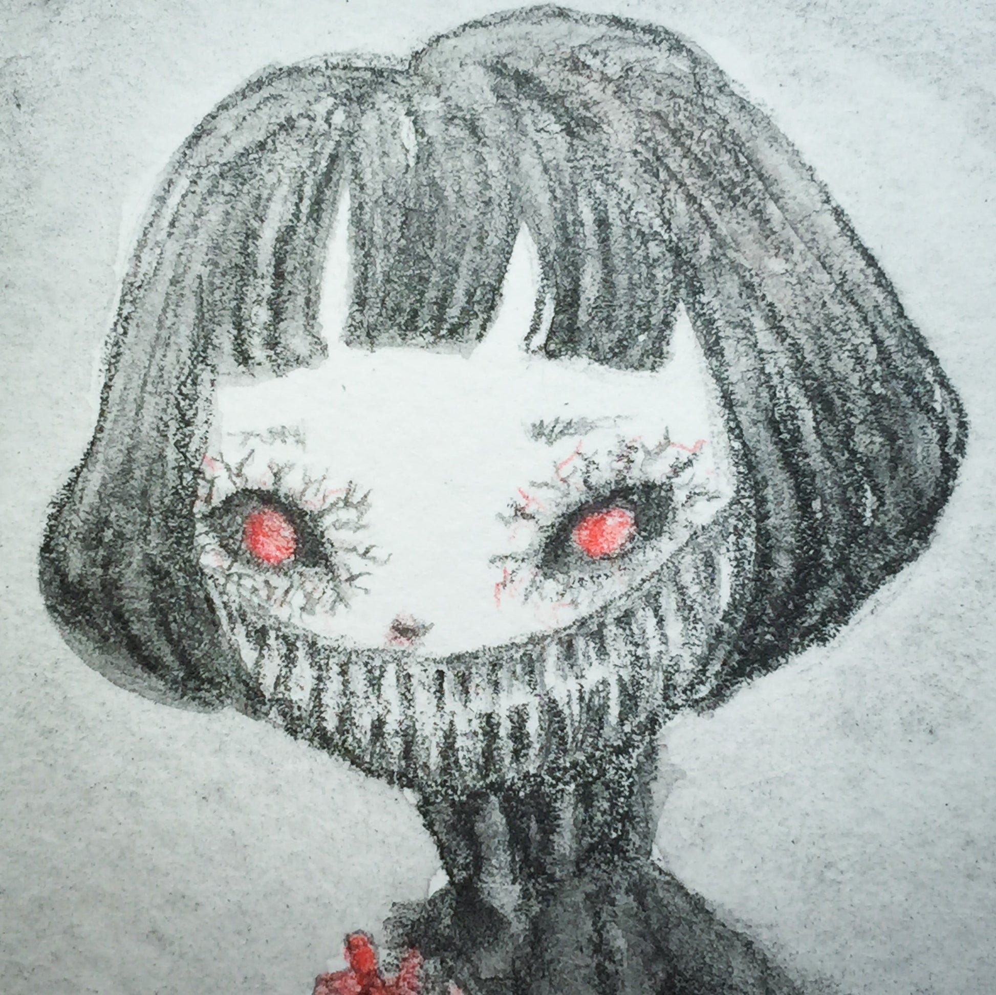Darknita Danita Monster Creature Ghoul Watercolor Graphite Pencil Drawing ACEO Card Original Halloween Illustration Heart Eat