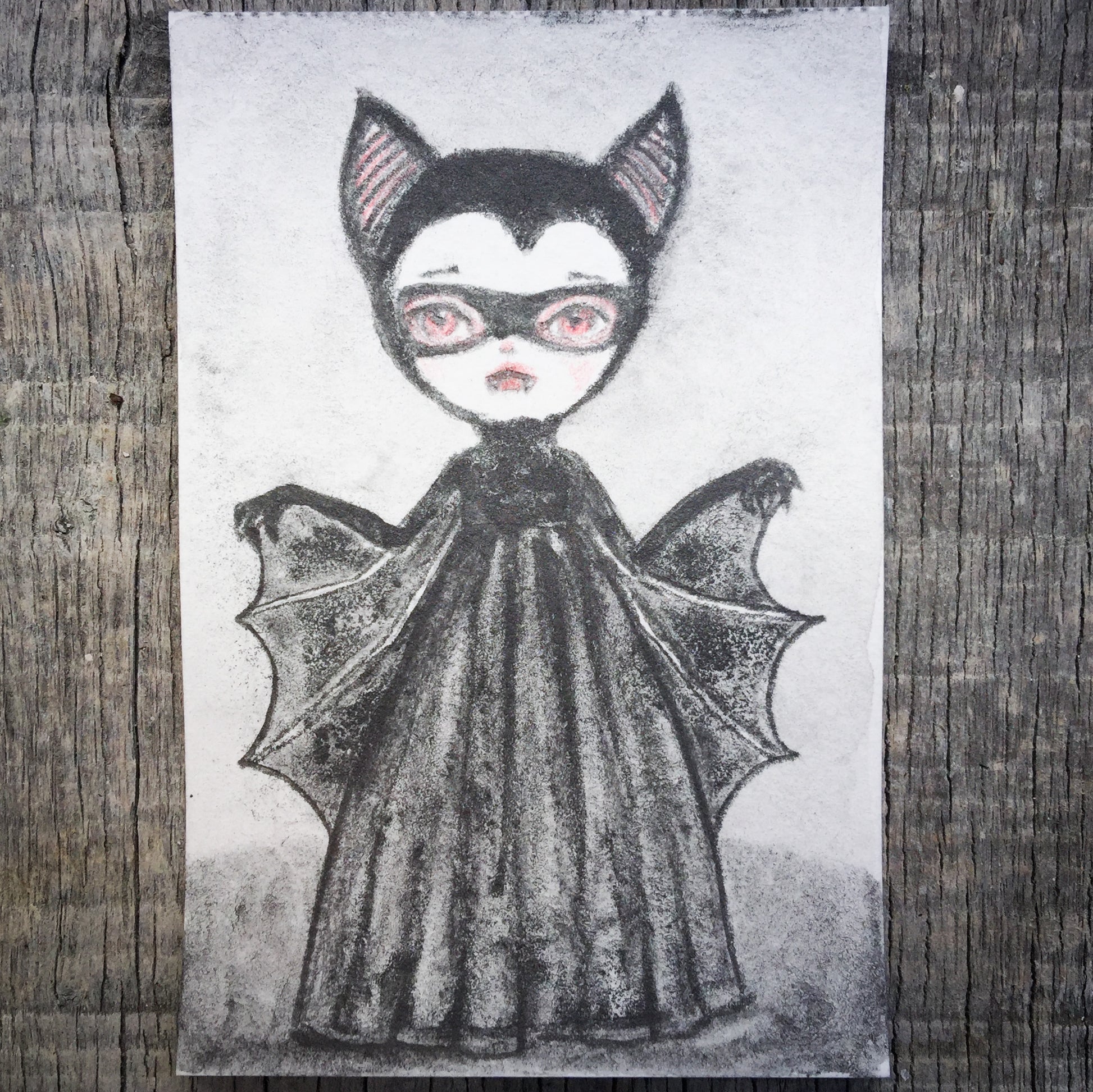 Darknita Danita Monster Creature Vampire Watercolor Graphite Pencil Drawing ACEO Card Original Halloween Illustration