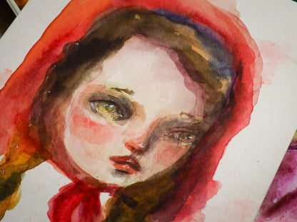 LITTLE RED RIDING HOOD - Watercolor painting on paper by Danita Art, Original Art by Danita Art