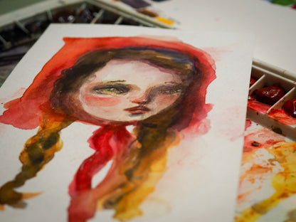 LITTLE RED RIDING HOOD - Watercolor painting on paper by Danita Art, Original Art by Danita Art