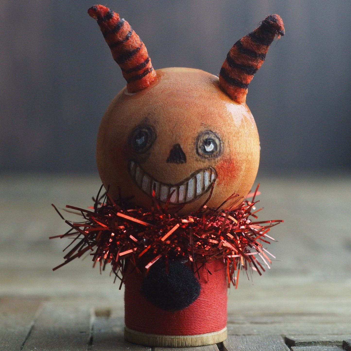 Danita kokeshi folk art vintage Halloween spook art doll original home decor decoration devil demon Lucifer figurine Satan