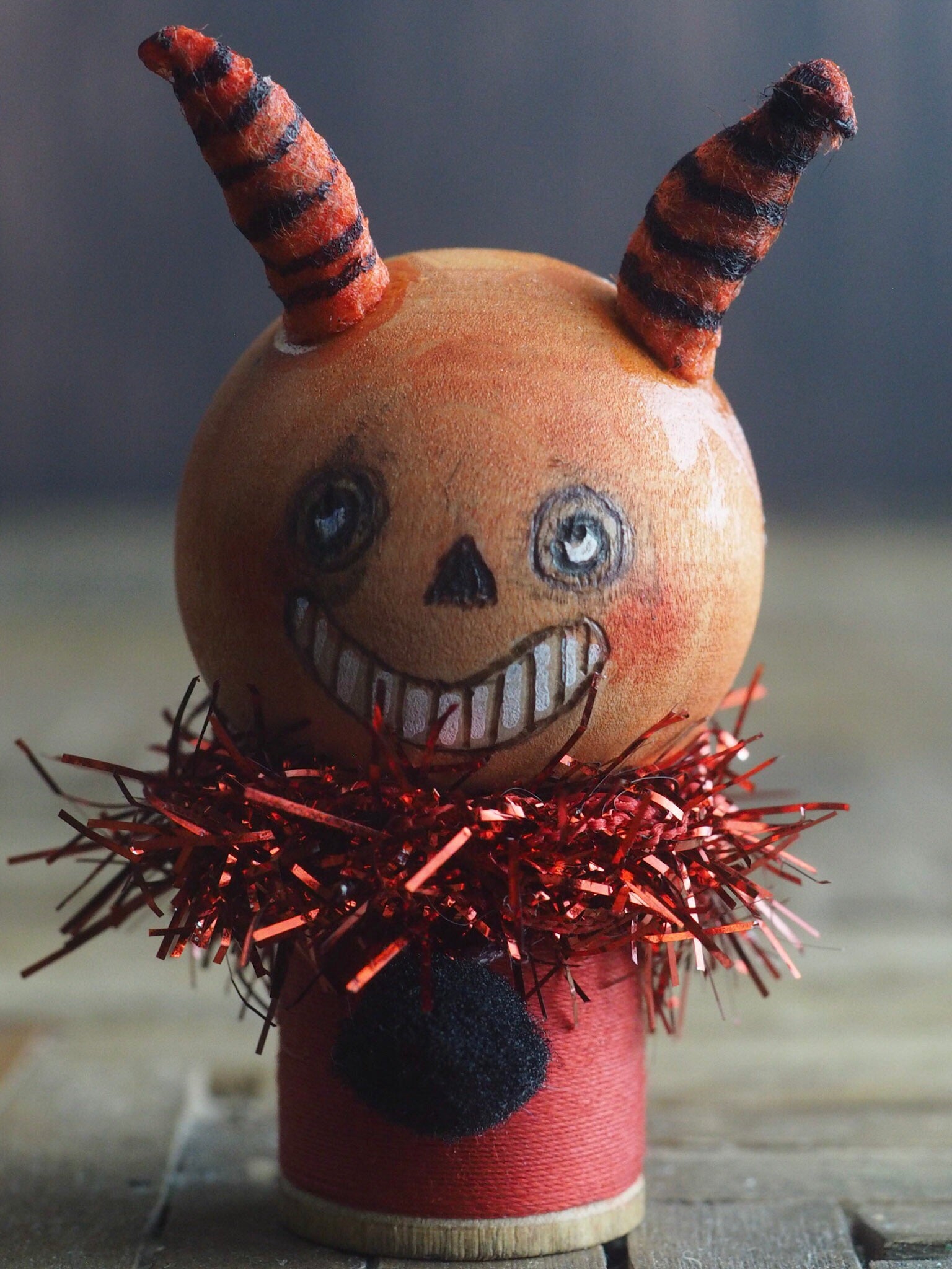 Danita kokeshi folk art vintage Halloween spook art doll original home decor decoration devil demon Lucifer figurine Satan