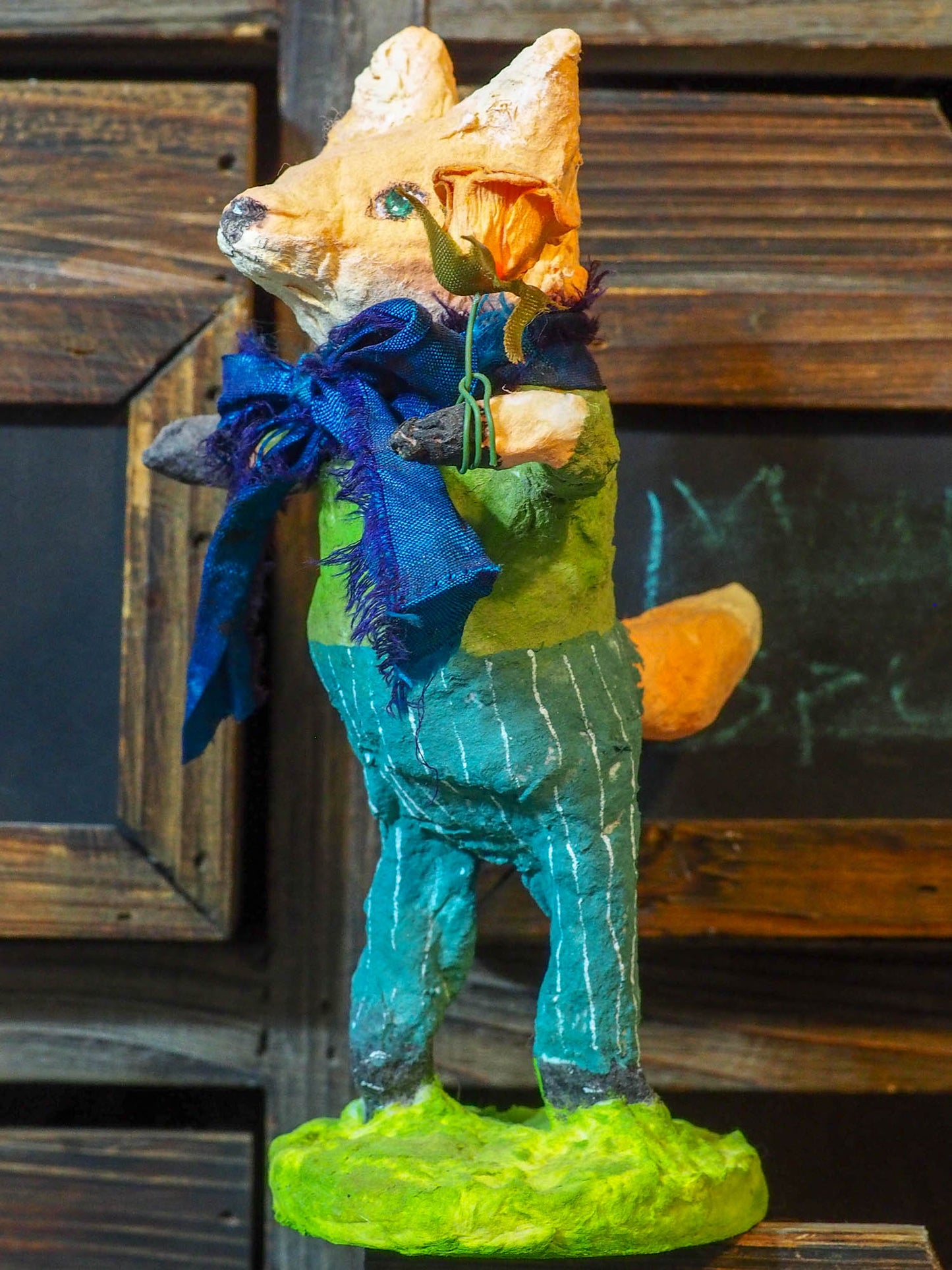 THE FLOWER FOX - An original mixed media spun cotton sculpture by Danita Art