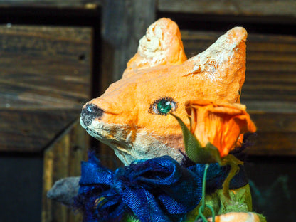 THE FLOWER FOX - An original mixed media spun cotton sculpture by Danita Art