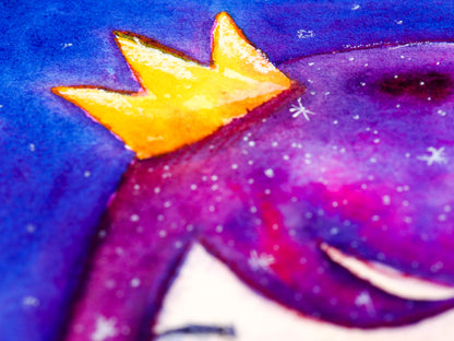 An original watercolor painting by Danita. A princess with the stars in her purple hair.